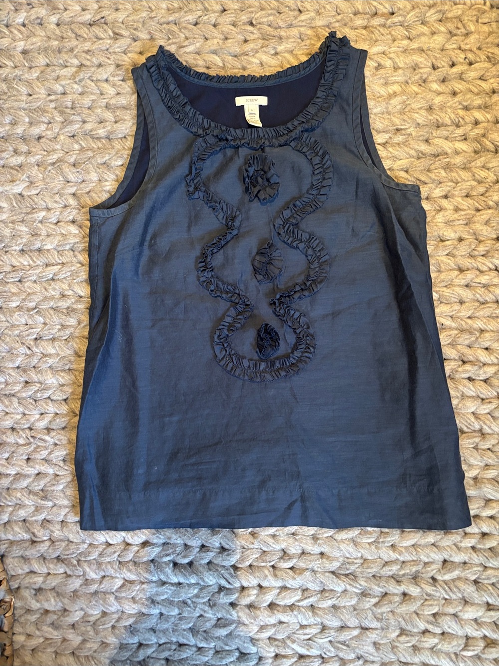 J. Crew Navy Ruffled Linen-Blend Sleeveless Top Size 6